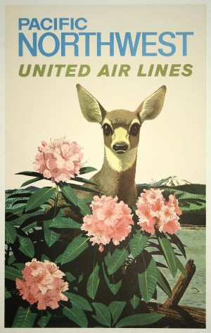 United Air Lines Pacific Northwest Vintage Travel Poster